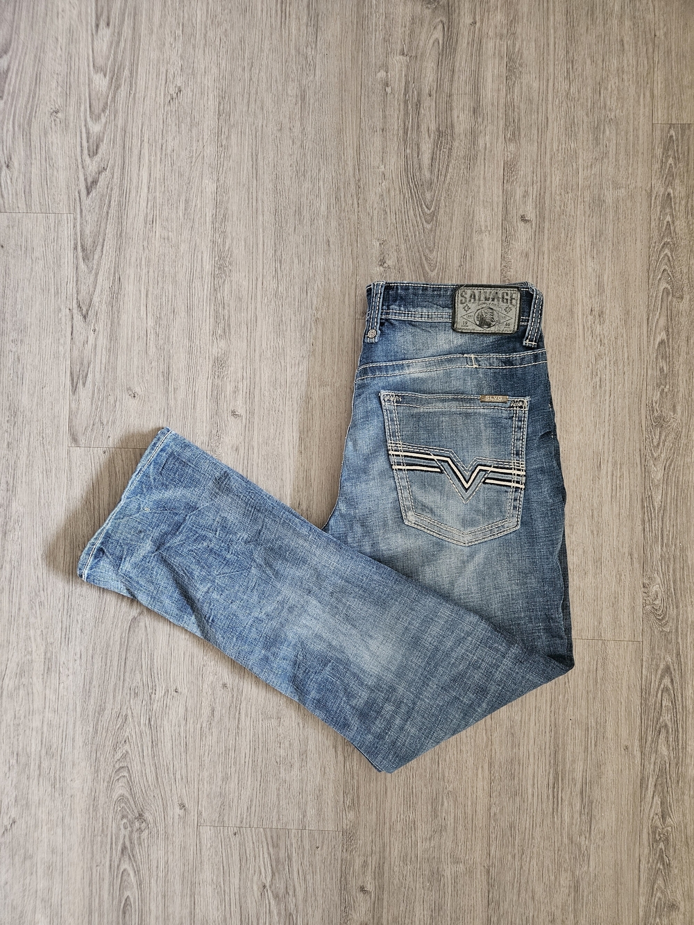 Salvage 'Mayhem' 33R Men’s Blue Washed Denim Jeans